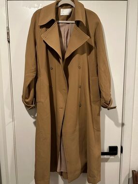 OAK + FORT Oversized Double-Breasted Trench Coat in Camel